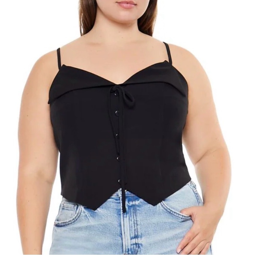 Women's Black Woven Button Front Cami